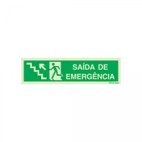 PLACA ESCADA SOBE À ESQUERDA PARA SAÍDA DE EMERGÊNCIA FOTOLUMINESCENTE