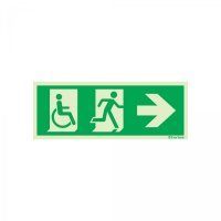 PLACA SAÍDA À DIREITA INCLUINDO USUÁRIO DE CADEIRA DE RODAS FOTOLUMINESCENTE
