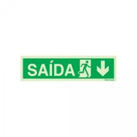 PLACA SAÍDA COM SETA PARA BAIXO E TEXTO FOTOLUMINESCENTE