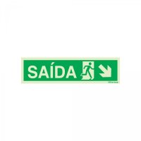 PLACA SAÍDA POR RAMPA DESCE À DIREITA COM TEXTO FOTOLUMINESCENTE