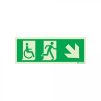 PLACA SAÍDA POR RAMPA DESCE À DIREITA INCLUINDO USUÁRIO DE CADEIRA DE RODAS FOTOLUMINESCENTE
