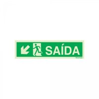 PLACA SAÍDA POR RAMPA DESCE À ESQUERDA COM TEXTO FOTOLUMINESCENTE