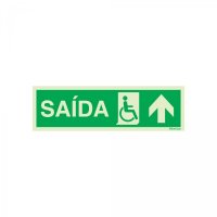 PLACA SAÍDA SETA PARA CIMA INCLUINDO USUÁRIO DE CADEIRA DE RODAS FOTOLUMINESCENTE